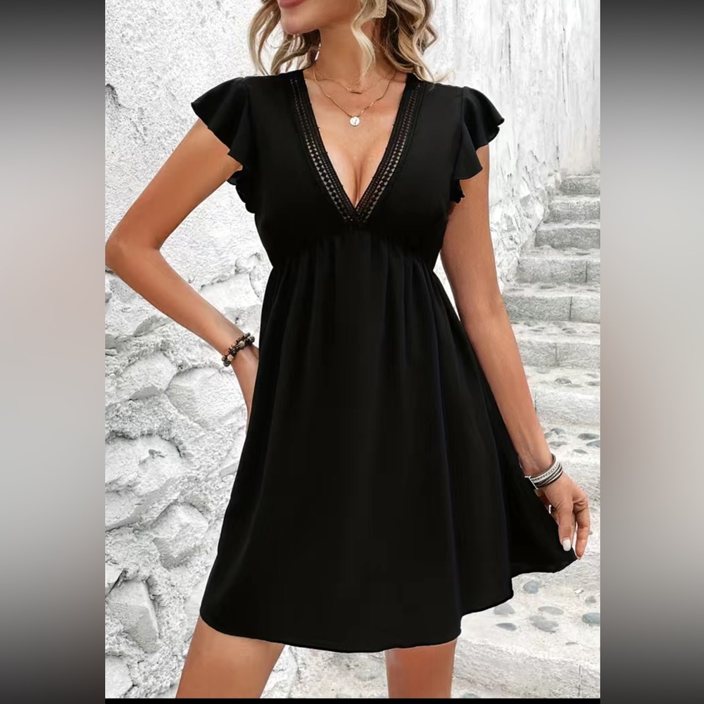 NEW Boutique Little Black Mini Dress Sexy Plunging V Neck